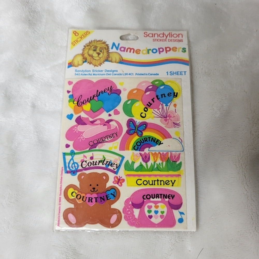 Vintage Sandylion Namedroppers Sticker Sheet. Courtney